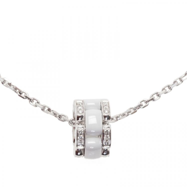 Pre Owned Chanel Ultra Diamond White Ceramic White Gold Pendant Necklace