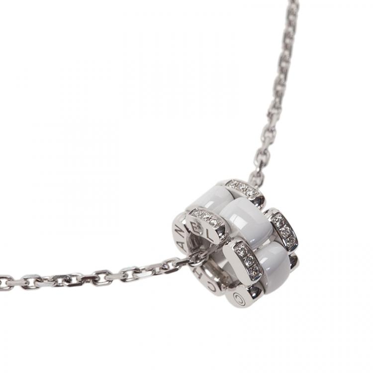 Pre Owned Chanel Ultra Diamond White Ceramic White Gold Pendant Necklace
