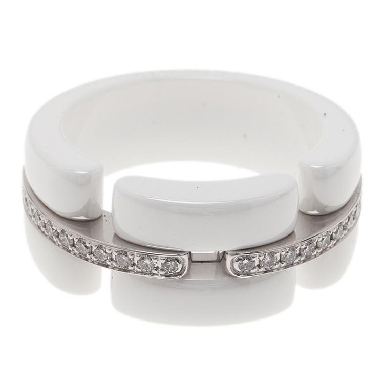 Pre Owned Chanel Diamonds 18 K White Gold & Ceramic Ultra Ring Size 56
