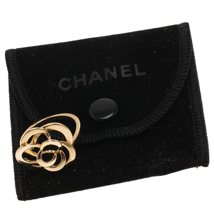 Pre Owned Chanel Camelia Yellow Gold Ring Size 54