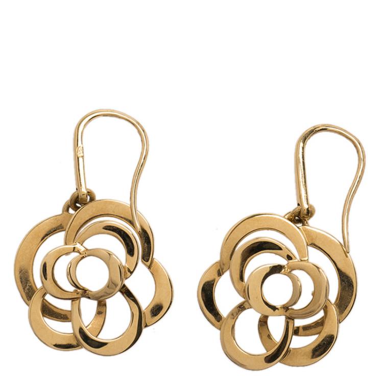 Pre Owned Chanel Camelia Yellow Gold Earrings