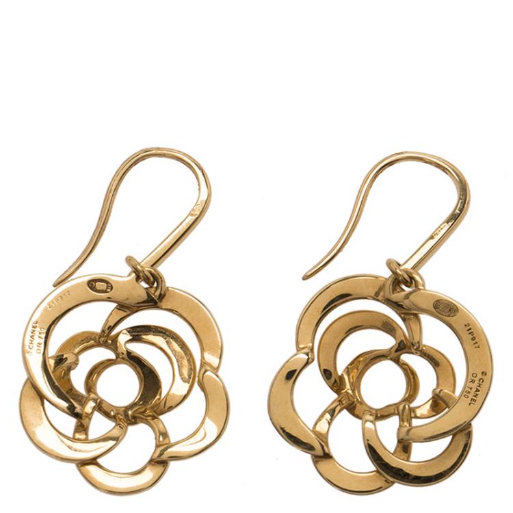 Pre Owned Chanel Camelia Yellow Gold Earrings