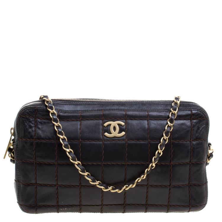 Chanel Chocolate Bar CC Camera Bag Quilted Lambskin Medium Blue 1995542