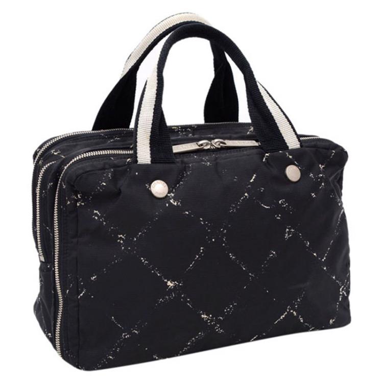 Pre Owned Chanel Bi Color Nylon Travel Line Satchel Bag