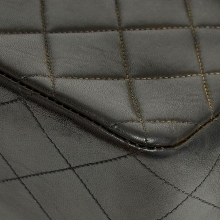 Pre Owned Chanel Black Quilted Lambskin Jumbo Classic Flap Bag