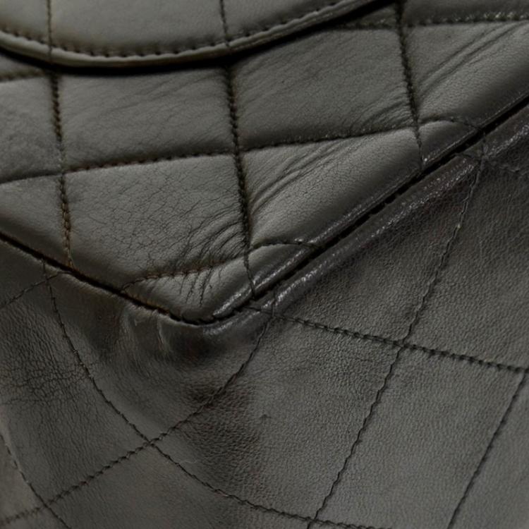 Pre Owned Chanel Black Quilted Lambskin Jumbo Classic Flap Bag