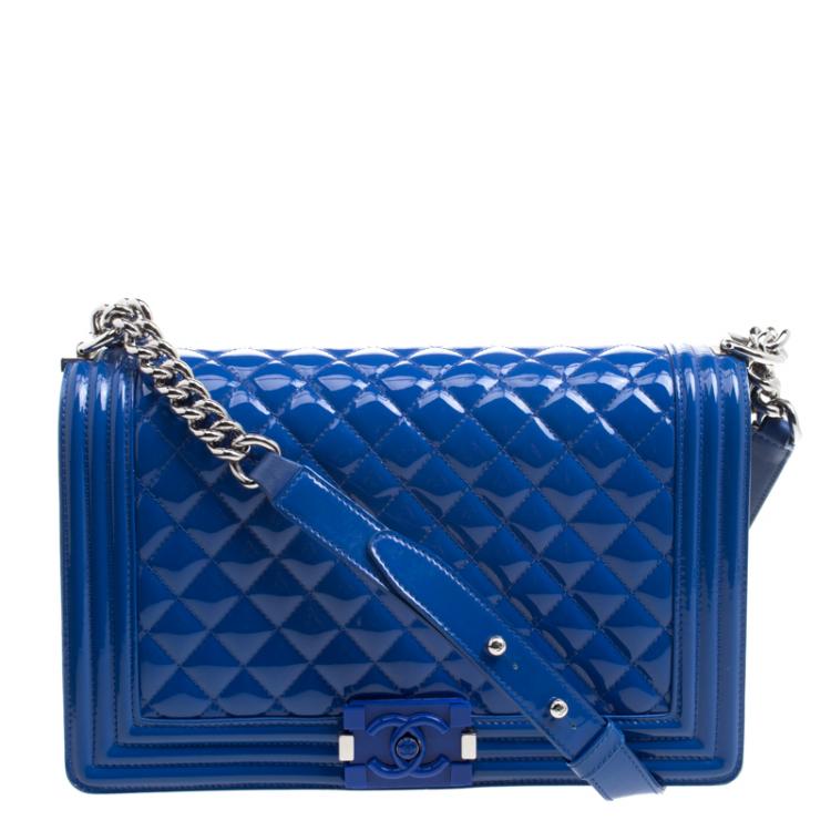 Chanel Blue Patent Leather Mademoiselle Lock Bijoux Chain Flap Bag