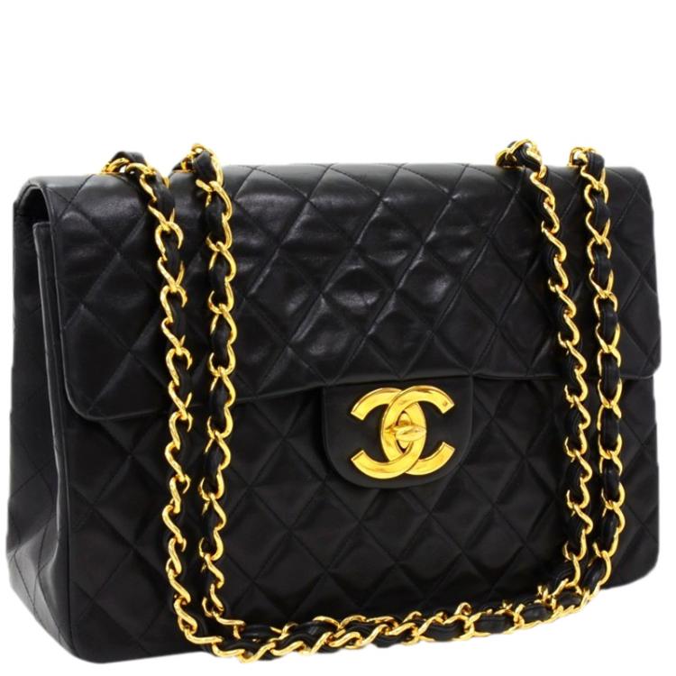 مملوكة مسبقًا Chanel Black Quilted Leather Maxi Jumbo XL Vintage Classic Flap Bag