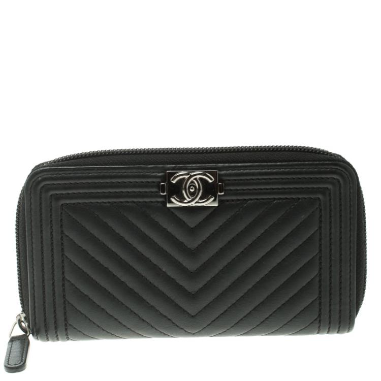 Chanel Black Chevron Leather Boy Zip Around Wallet Chanel The Luxury