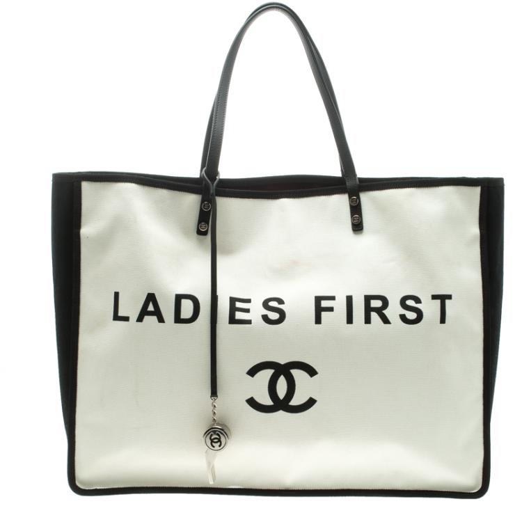 Chanel White/Black Canvas Ladies First Shopper Tote Chanel | The Luxury  Closet