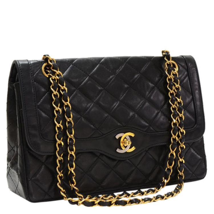 Chanel Black Silver Bubble Quilted Flap handbag purse Lambskin Accordion  Classic | eBay