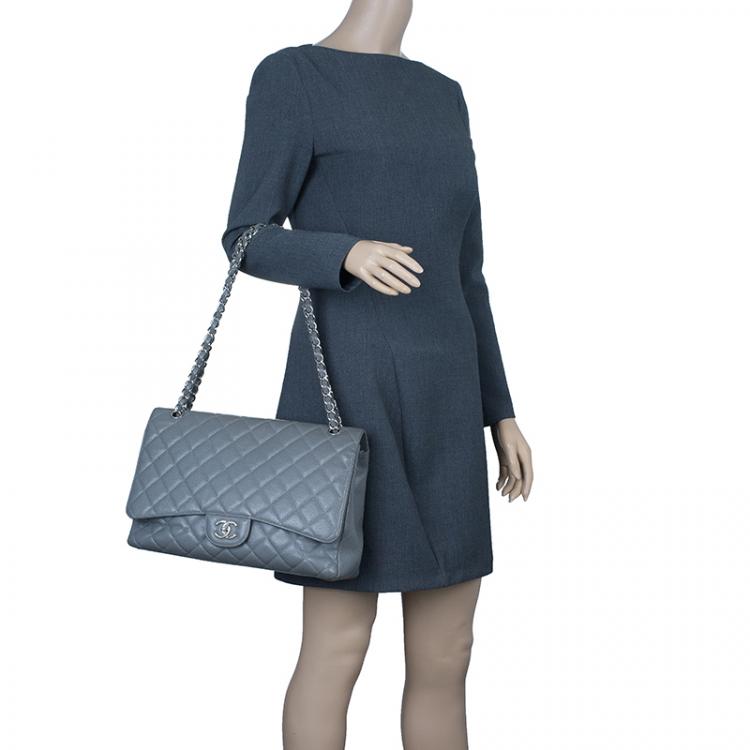Chanel Grey Calfskin Classic Maxi Flap Bag Chanel