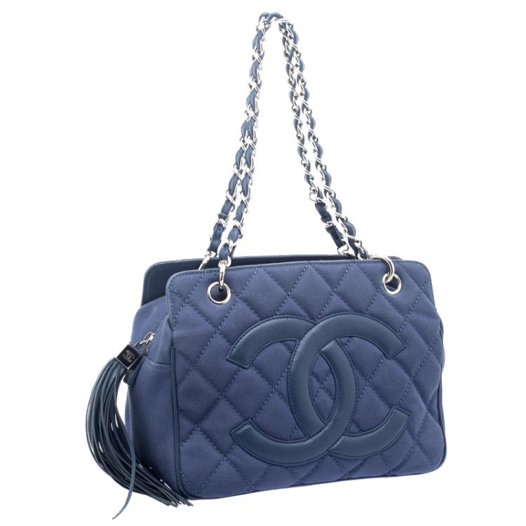 Pre Owned Chanel Blue Quilted Canvas Petite Timeless Shopper Tote