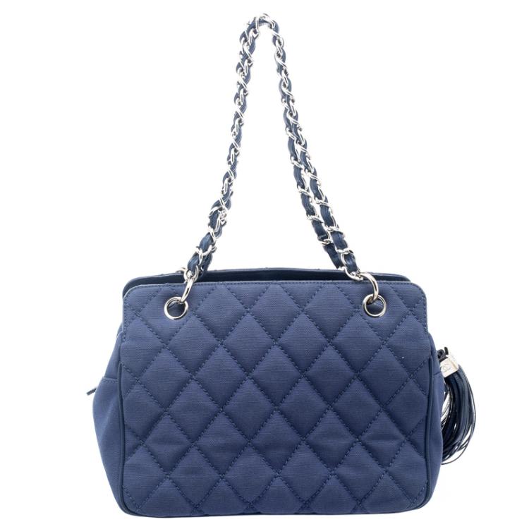 Pre Owned Chanel Blue Quilted Canvas Petite Timeless Shopper Tote