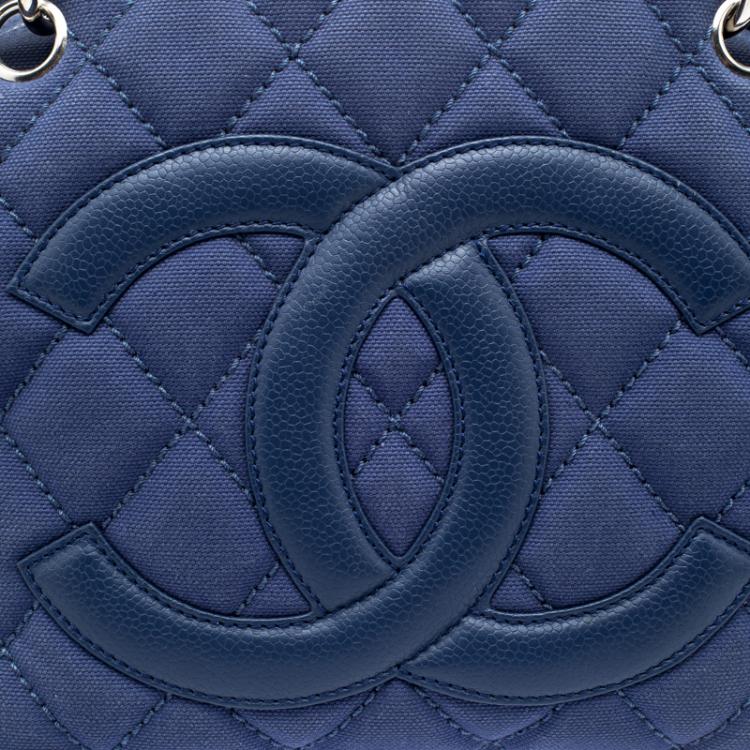 Pre Owned Chanel Blue Quilted Canvas Petite Timeless Shopper Tote