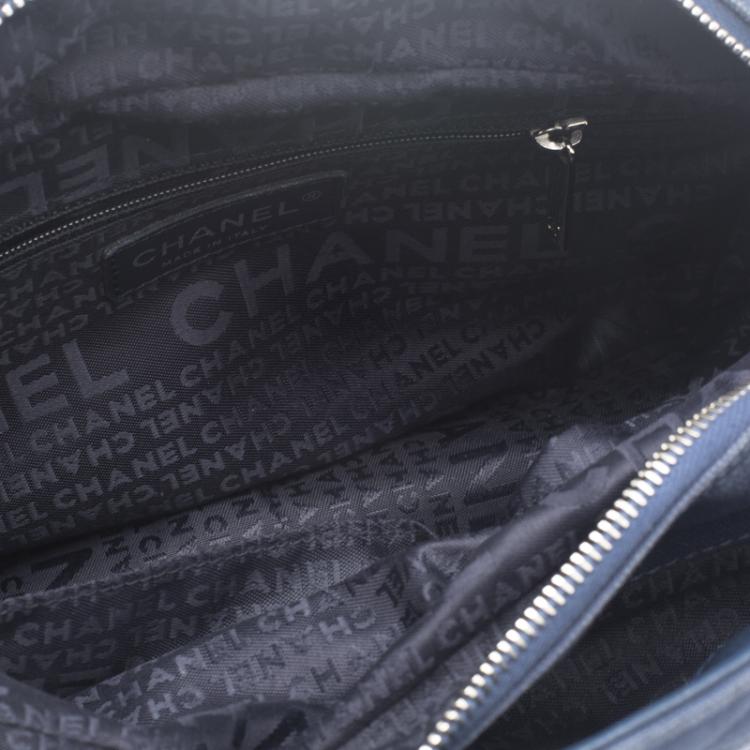 Pre Owned Chanel Blue Quilted Canvas Petite Timeless Shopper Tote