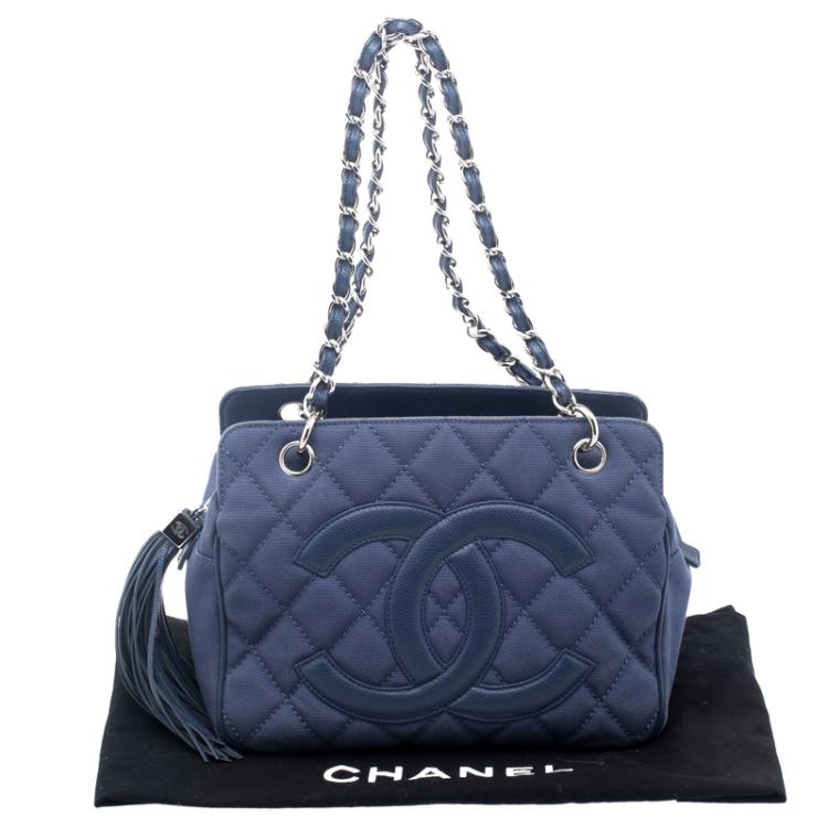 Pre Owned Chanel Blue Quilted Canvas Petite Timeless Shopper Tote