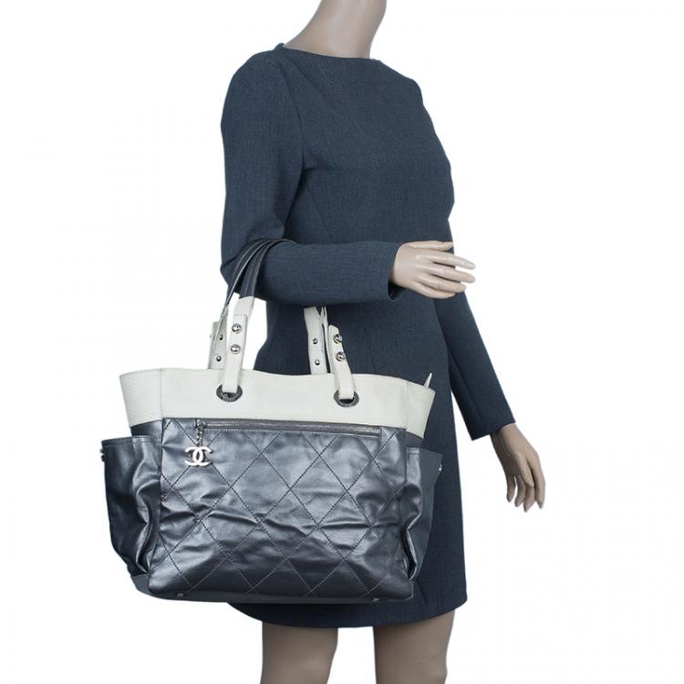 Chanel Metallic Grey Coated Canvas Large Quilted Paris Biarritz Tote Chanel  | TLC