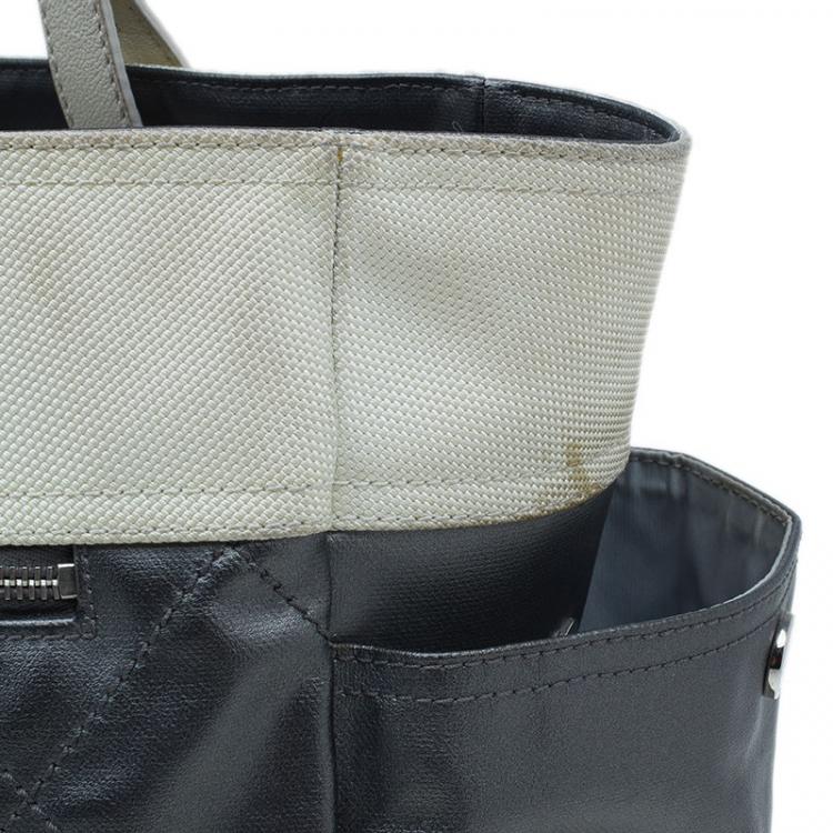 Pre Owned Chanel Metallic Grey Coated Canvas Large Quilted Paris Biarritz  Tote