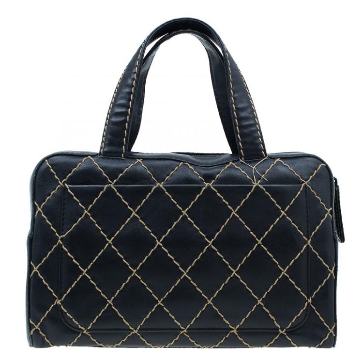 Pre Owned Chanel Black Leather Wild Stitch Bowling Bag
