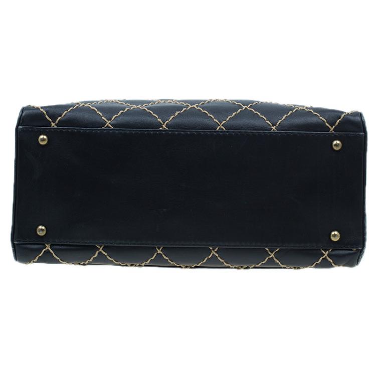 Pre Owned Chanel Black Leather Wild Stitch Bowling Bag