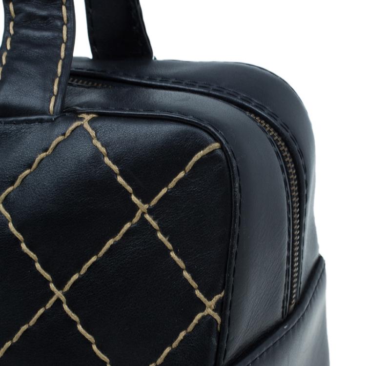 Pre Owned Chanel Black Leather Wild Stitch Bowling Bag