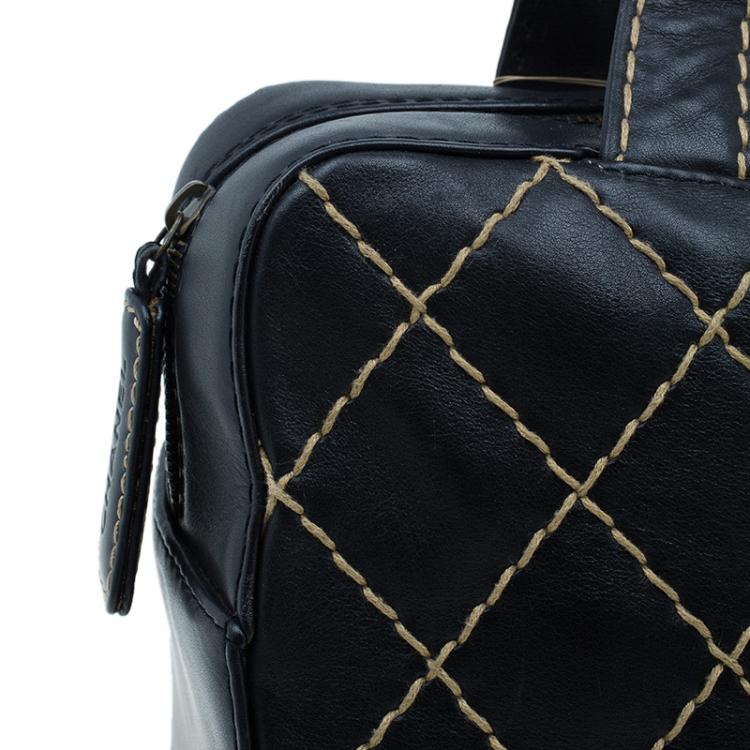 Pre Owned Chanel Black Leather Wild Stitch Bowling Bag