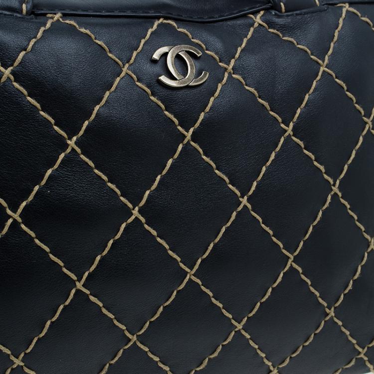 Pre Owned Chanel Black Leather Wild Stitch Bowling Bag