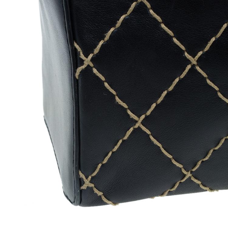 Pre Owned Chanel Black Leather Wild Stitch Bowling Bag