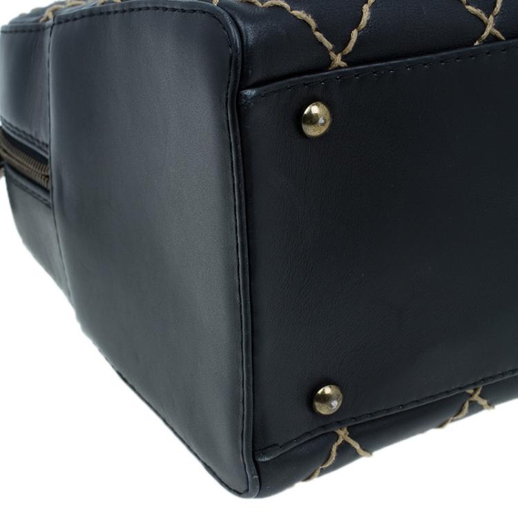 Pre Owned Chanel Black Leather Wild Stitch Bowling Bag