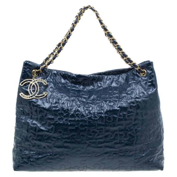 CHANEL Patent Puzzle Tote Electric Blue 550168