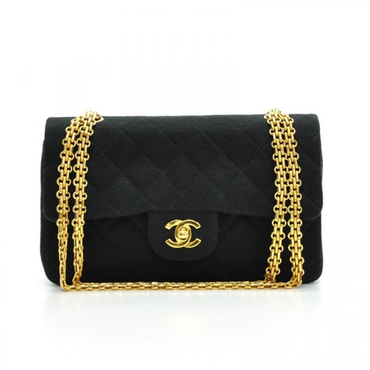Chanel Black Quilted Jersery Double Flap Shoulder Bag