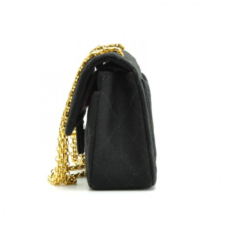 Chanel Black Quilted Jersery Double Flap Shoulder Bag