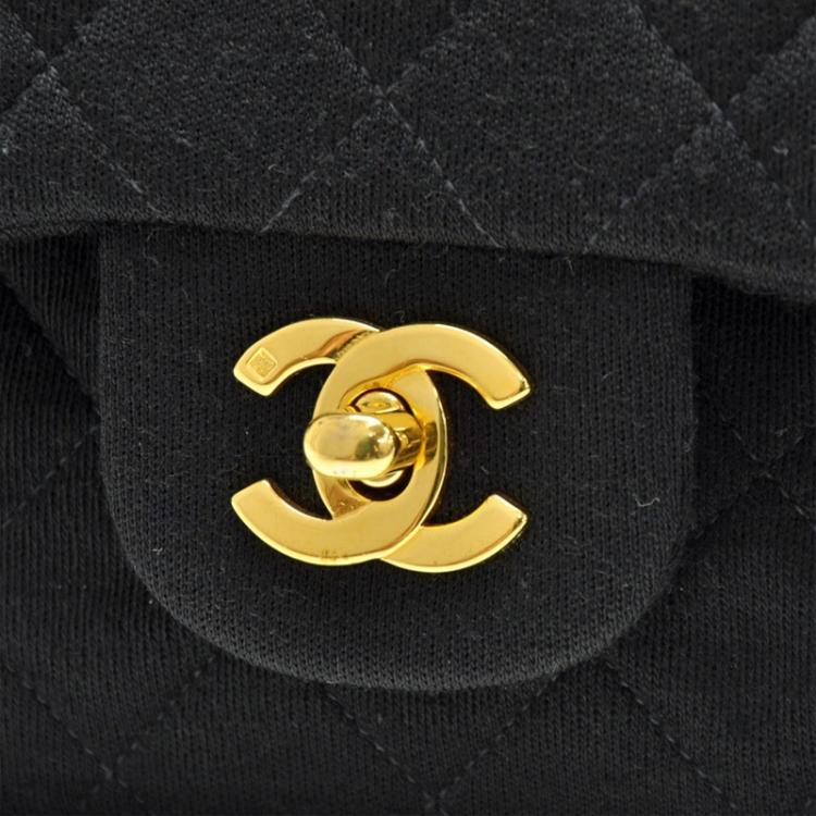 Chanel Black Quilted Jersery Double Flap Shoulder Bag