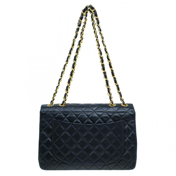 Pre Owned Chanel Black Quilted Lambskin Maxi Vintage Classic Single Flap Bag