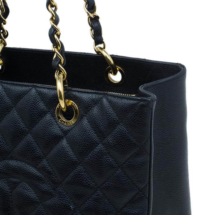 chanel black quilted caviar leather grand shopping tote