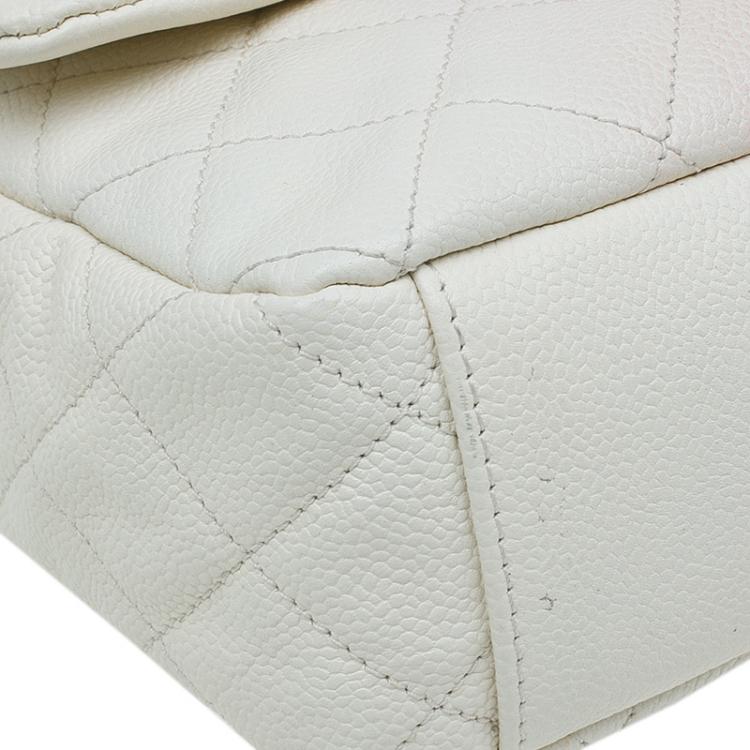Pre Owned Chanel White/Red Quilted Caviar Leather Jumbo Ombre Single Flap Bag