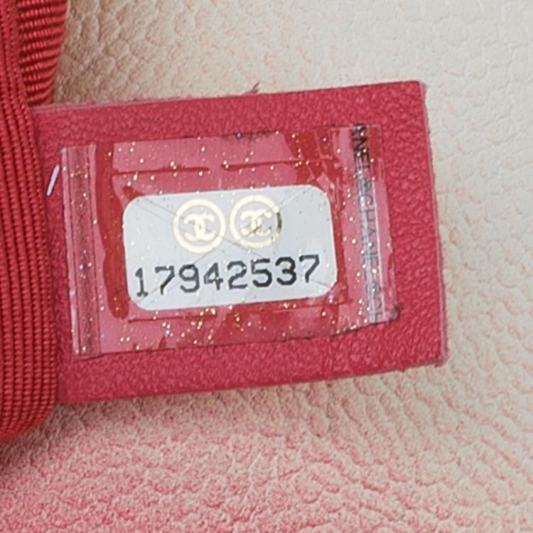 Pre Owned Chanel White/Red Quilted Caviar Leather Jumbo Ombre Single Flap Bag
