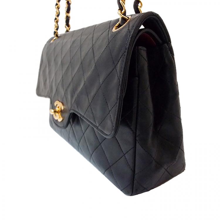 Chanel Vintage Black Lambskin W Matelasse 25 Shoulder Bag Chanel