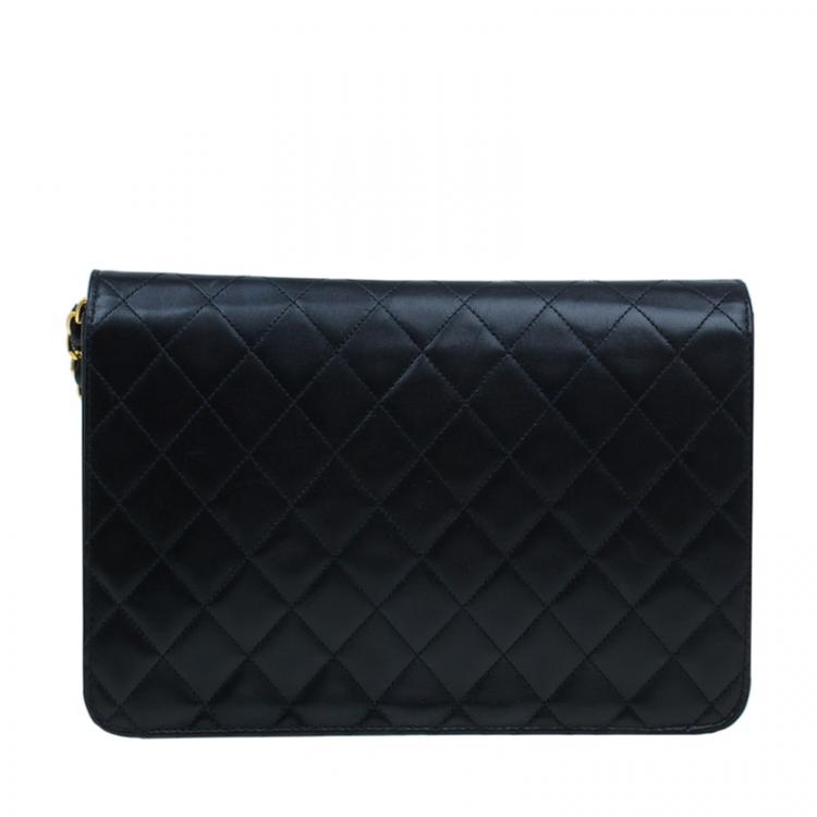 Pre Owned Chanel Black Lambskin Single Flap Shoulder Bag