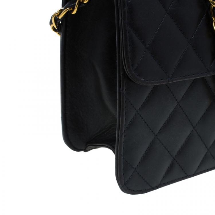 Pre Owned Chanel Black Lambskin Single Flap Shoulder Bag