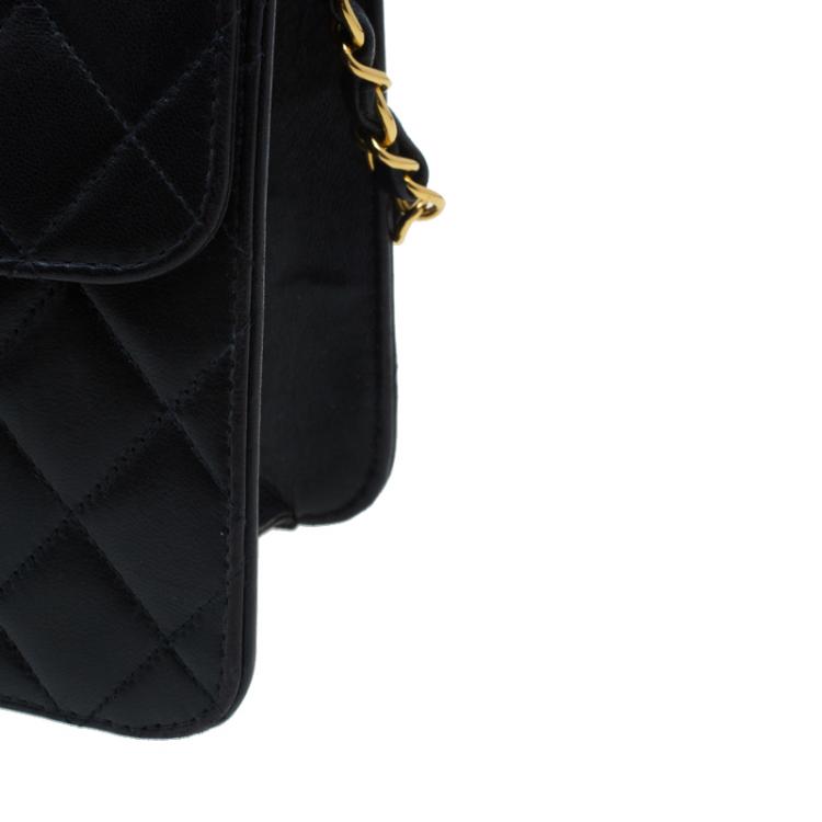 Pre Owned Chanel Black Lambskin Single Flap Shoulder Bag