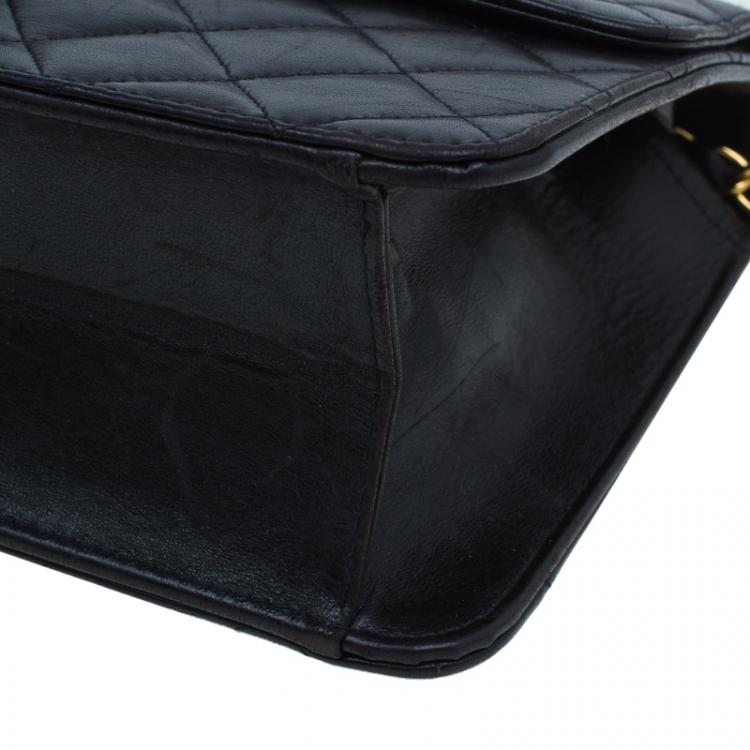 Pre Owned Chanel Black Lambskin Single Flap Shoulder Bag