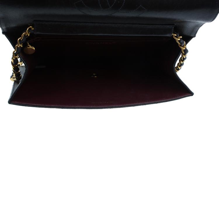 Pre Owned Chanel Black Lambskin Single Flap Shoulder Bag