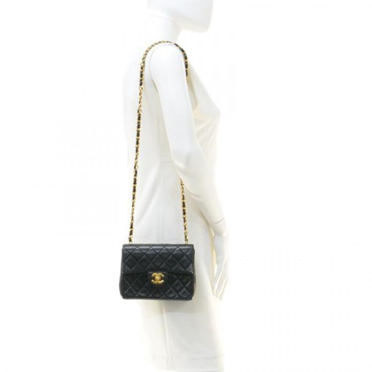 Chanel Vintage Black Quilted Lambskin Leather Mini Flap Shoulder Bag Chanel