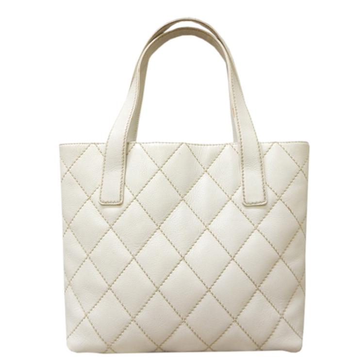 Chanel White Quilted Lambskin Small Wild Stitch Tote Chanel