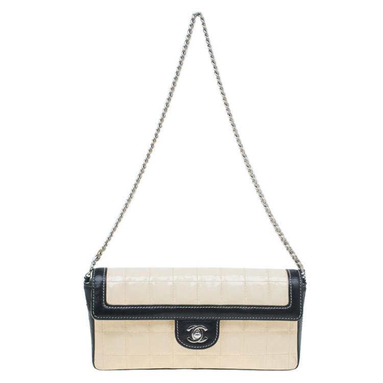 Chanel Beige / Black Patent Leather East West Flap Bag Chanel