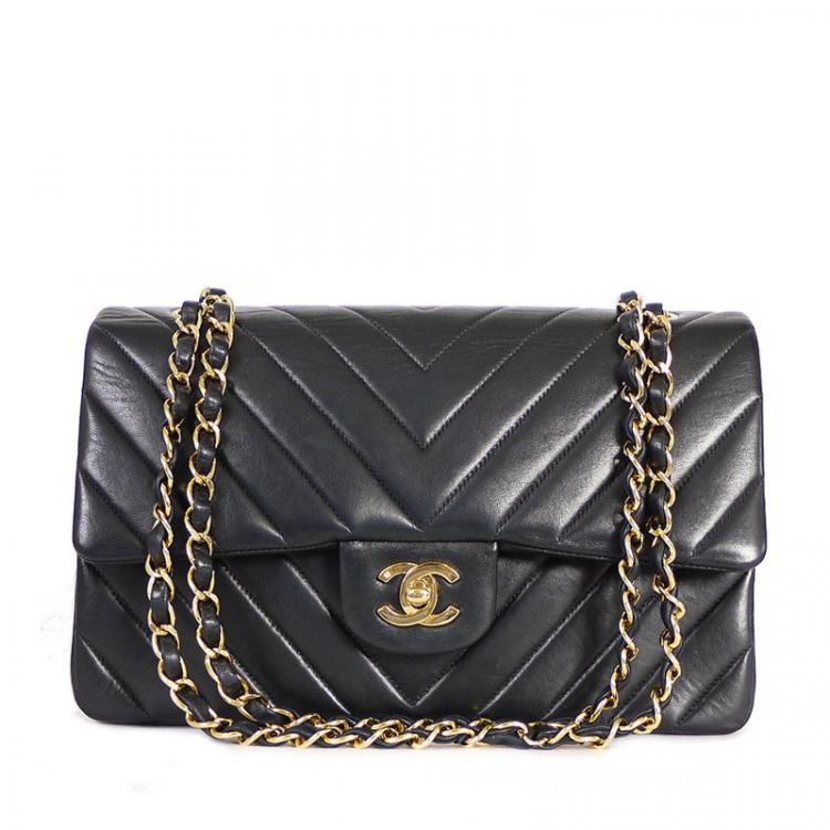 Chanel Black Chevron Quilted Lambskin Leather Medium Classic Flap Shoulder  Bag Chanel | The Luxury Closet