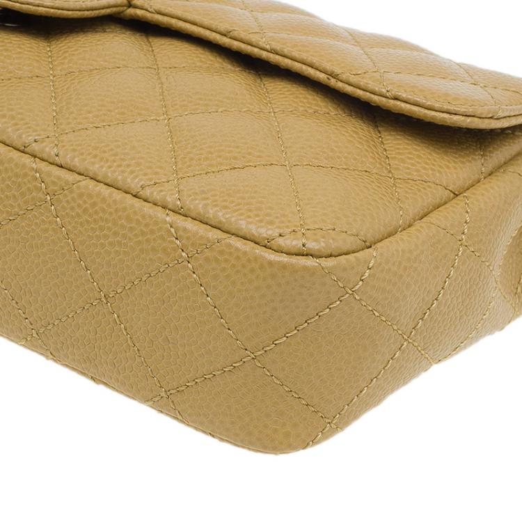 Pre Owned Chanel Beige Quilted Lambskin East West Flap Bag