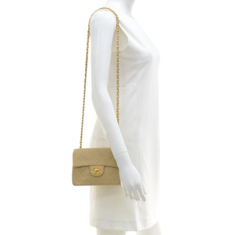 Chanel Beige Quilted Lambskin Mini Vintage Classic Flap Bag Chanel